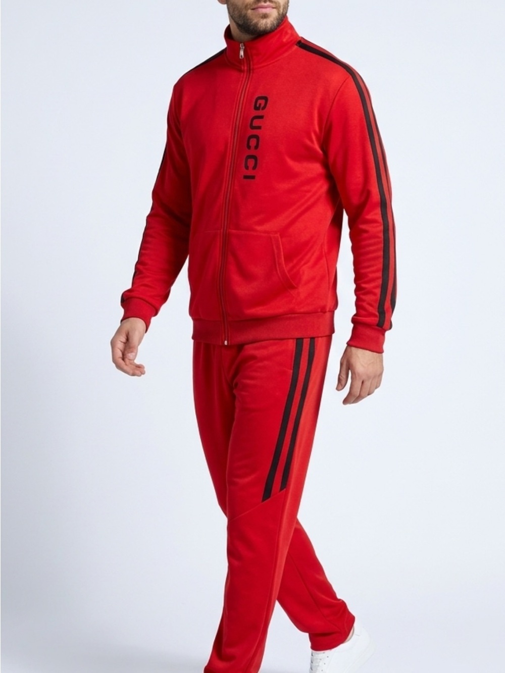 Gucci Red Zip-Front Track Jacket with Black Stripe